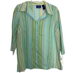 JH Collectibles Blue Striped‎ Button Down Blouse 3/4 Sleeve Size 1X NWT-JKLU2806